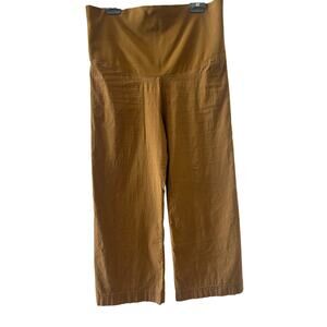 Maeve Maternity Colette Wide Leg Linen Blend Pants Camel Brown Size 12M Comfy